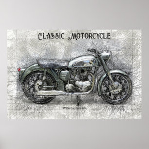Vintages Motorrad 1959 Bleistift-Skizze Poster