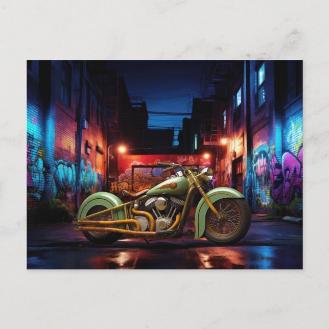 Vintages Motorrad Alley Graffiti Postkarten (Vorderseite)