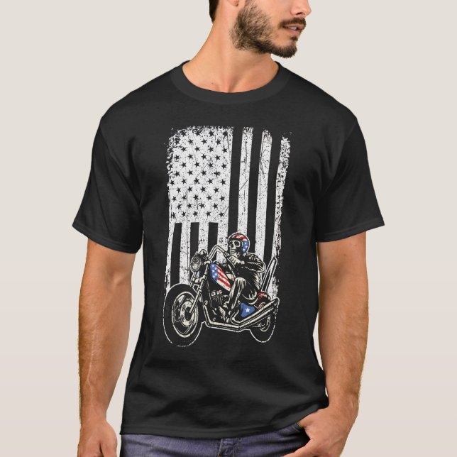 Vintages Motorrad mit amerikanischer Flagge T-Shirt (Vorderseite)