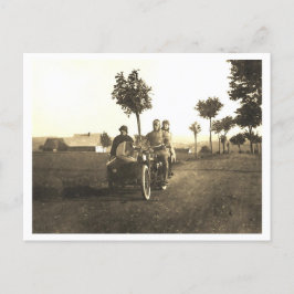 Vintages Motorrad mit Beiwagen-Foto Postkarte