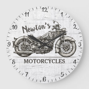 Vintages Motorrad Personalisiert NAME Fahrradgarag Große Wanduhr