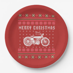 Vintages Motorrad Ugg Weihnachts-Sweater Pappteller
