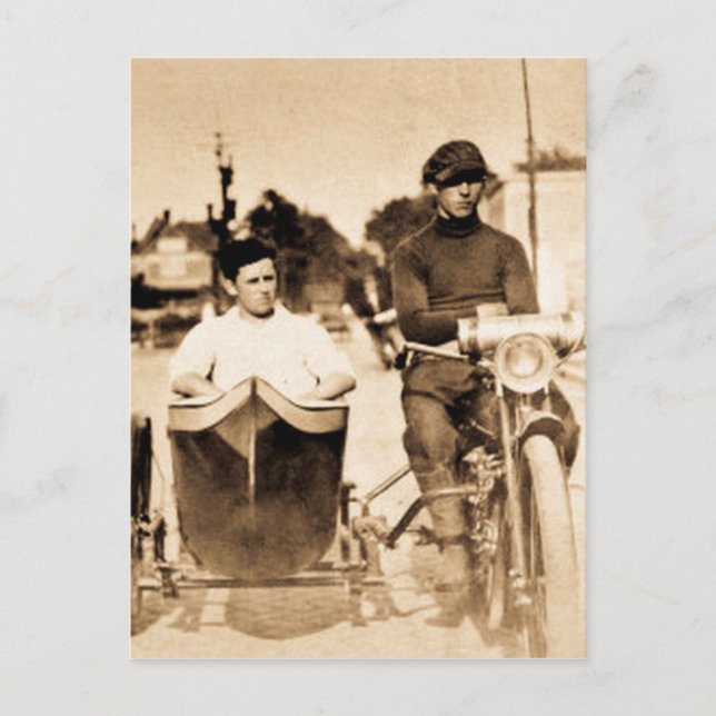 Vintages Motorrad und Nebenkraftwagen Alte Schule  Postkarte (Vorderseite)