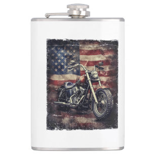 Vintages Motorrad USA Flag Retro Biker Amerikaner Flachmann