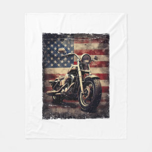 Vintages Motorrad USA Flag Retro Biker Amerikaner Fleecedecke