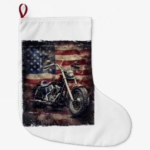 Vintages Motorrad USA Flag Retro Biker Amerikaner Großer Weihnachtsstrumpf