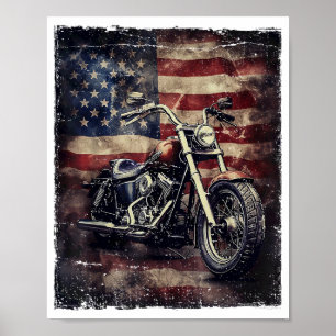 Vintages Motorrad USA Flag Retro Biker Amerikaner Poster