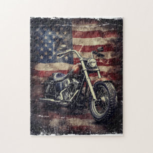 Vintages Motorrad USA Flag Retro Biker Amerikaner Puzzle