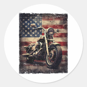 Vintages Motorrad USA Flag Retro Biker Amerikaner Runder Aufkleber