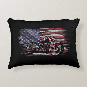 Vintages Motorrad USA Flag Retro Biker, Motorrad Dekokissen