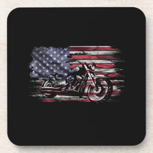 Vintages Motorrad USA Flag Retro Biker, Motorrad Getränkeuntersetzer
