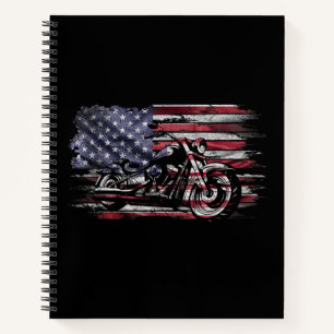 Vintages Motorrad USA Flag Retro Biker, Motorrad Notizbuch