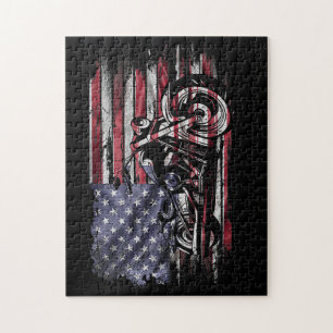 Vintages Motorrad USA Flag Retro Biker, Motorrad Puzzle