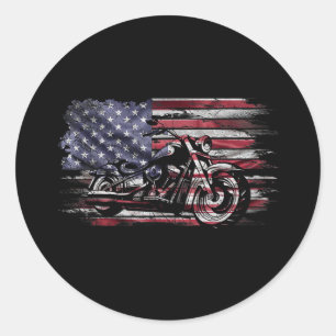 Vintages Motorrad USA Flag Retro Biker, Motorrad Runder Aufkleber