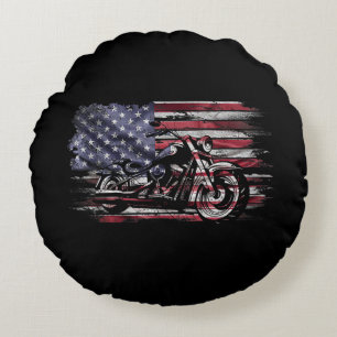 Vintages Motorrad USA Flag Retro Biker, Motorrad Rundes Kissen