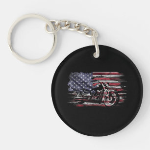 Vintages Motorrad USA Flag Retro Biker, Motorrad Schlüsselanhänger