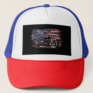 Vintages Motorrad USA Flag Retro Biker, Motorrad Truckerkappe