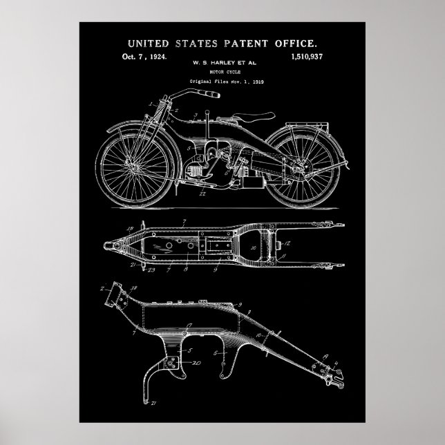 Vintages Motorradpatent 1924 Poster (Vorne)