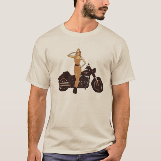 Vintages Motorradplakat Button-oben Mädchen T-Shirt (Vorderseite)