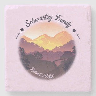 Vintages Mountain Sunset Bauernhaus Rückzug Lila Steinuntersetzer