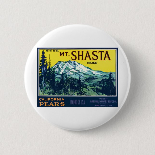 Vintages Mt Shasta California Birnensiegel Button (Vorderseite)