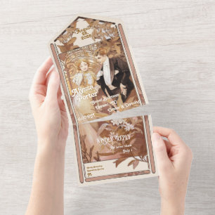 Vintages Mucha Poster auf einer Hochzeit All In One Einladung