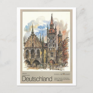 Vintages Münchner Watercolor Reiseplakat Postkarte
