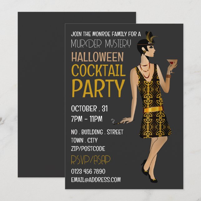 Vintages Murder Mystery Halloween Cocktail Party Einladung (Vorne/Hinten)