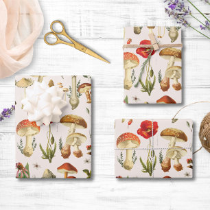 Vintages Mushroom- und Wildblume-Muster Geschenkpapier Set
