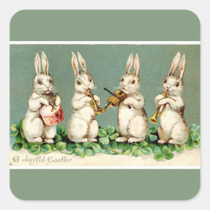 Vintages Musical Oaster Bunnies Green Quadratischer Aufkleber