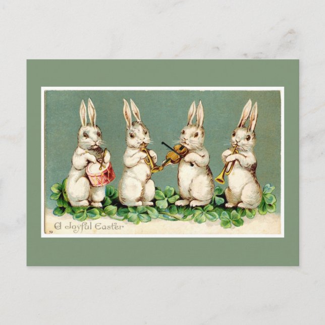 Vintages Musical Oaster Bunnies Grüne Postkarte (Vorderseite)