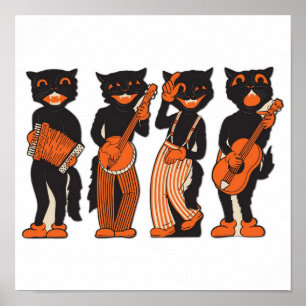 Vintages musikalisches Katzen-Plakat Poster