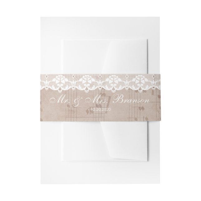 Vintages Musikblatt & Hochzeit Einladungsbanderole (Vorderseite Beispiel)