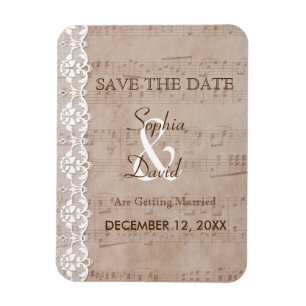 Vintages Musikblatt & Hochzeit SPEICHERN Magnet