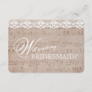 Vintages Musikblatt & Lace - mein BRIDESMAID Einla Einladung