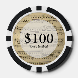 Vintages Musikblatt Pokerchips