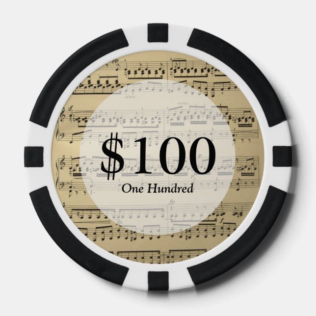Vintages Musikblatt Pokerchips (Vorderseite)