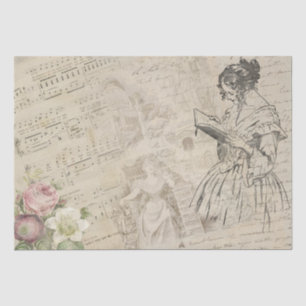 Vintages Musikblatt Script Letter Lady Floral Seidenpapier