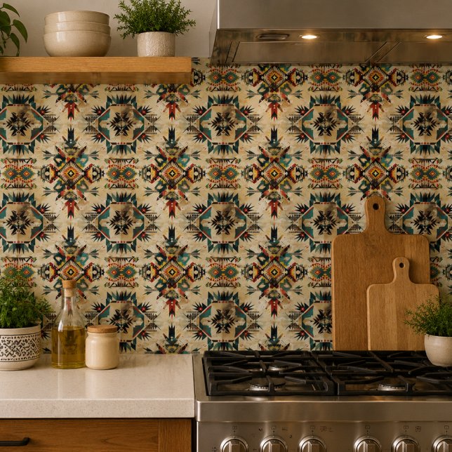 Vintages Muster amerikanischer Ethnic Art Fliese (Native American Ethnic Art Tribe Pattern Vintage southwestern aztic usa culture traditional indian)