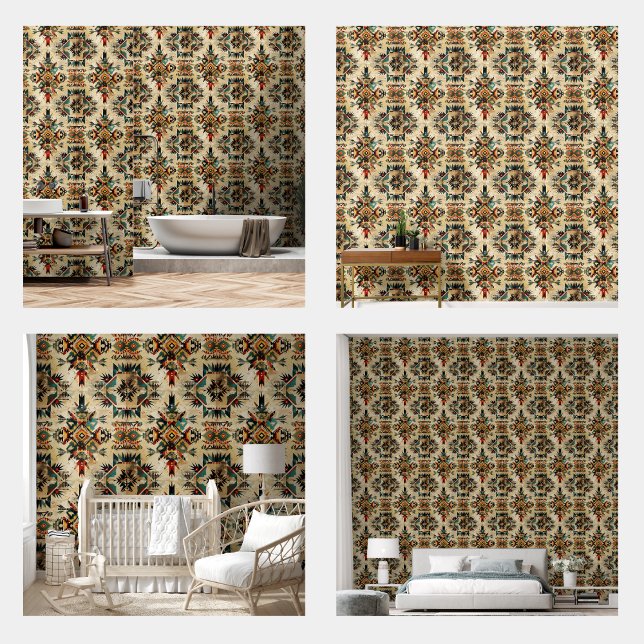 Vintages Muster amerikanischer Ethnic Art Tapete (Native American Ethnic Art Tribe Pattern Vintage)