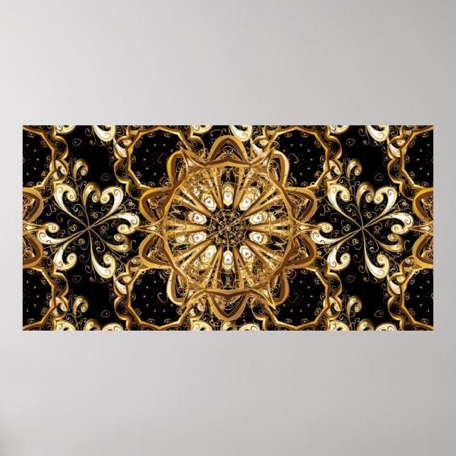 Vintages Muster auf schwarzem Hintergrund mit gold Poster (Vorne)
