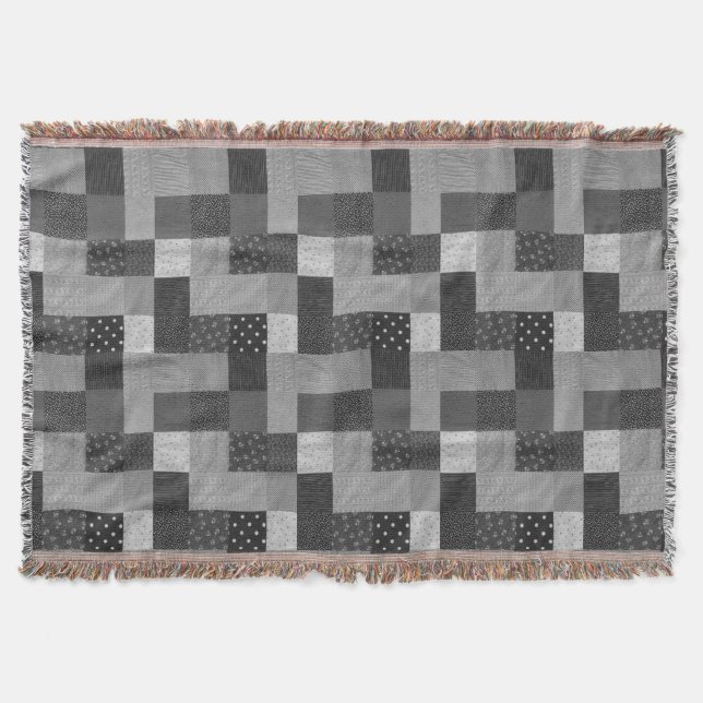 Vintages Muster aus Patchwork, schwarz und weiß Decke (Vorderseite)