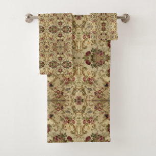 Vintages Muster Beige Burgund Badhandtuch Set