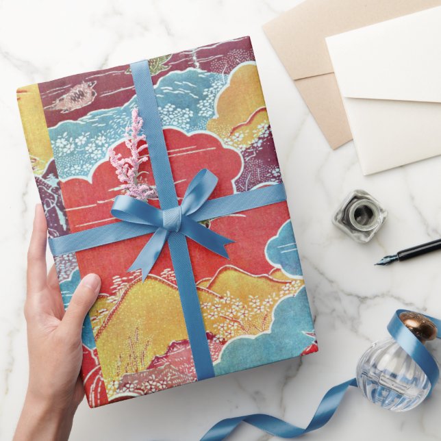 Vintages Muster Bingata: Kranich und Schildkröte Geschenkpapier (Schenken)