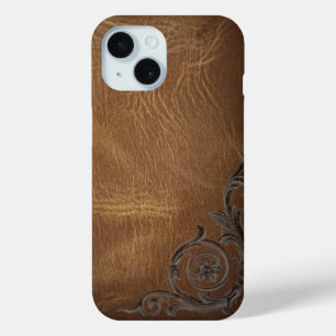 Vintages Muster, braun Western Leder iPhone 15 Hülle
