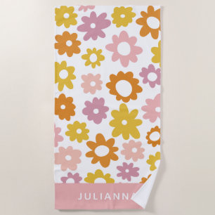 Vintages Muster der 70er Jahre Blume Pink Personal Strandtuch