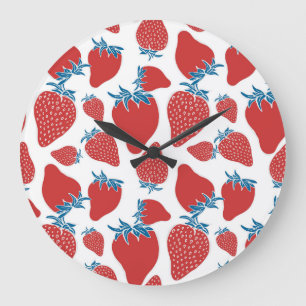 Vintages Muster der handgezogenen Erdbeere Große Wanduhr