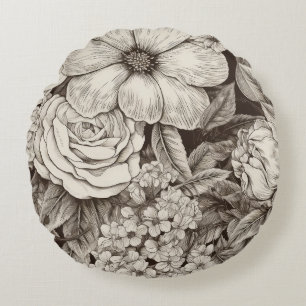 Vintages Muster der Sepia floral (1) Rundes Kissen