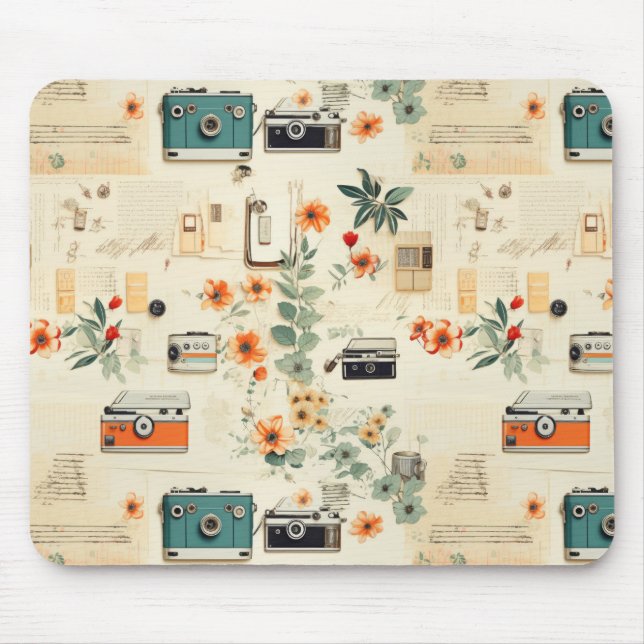 Vintages Muster für Blumen und Kamera (6) Mousepad (Vorne)