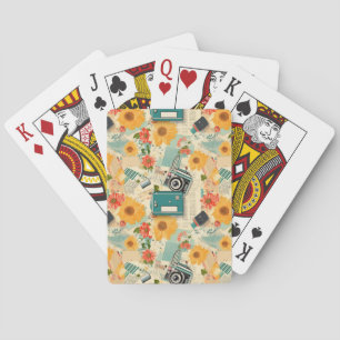 Vintages Muster für Blumen und Kameras (8) Spielkarten